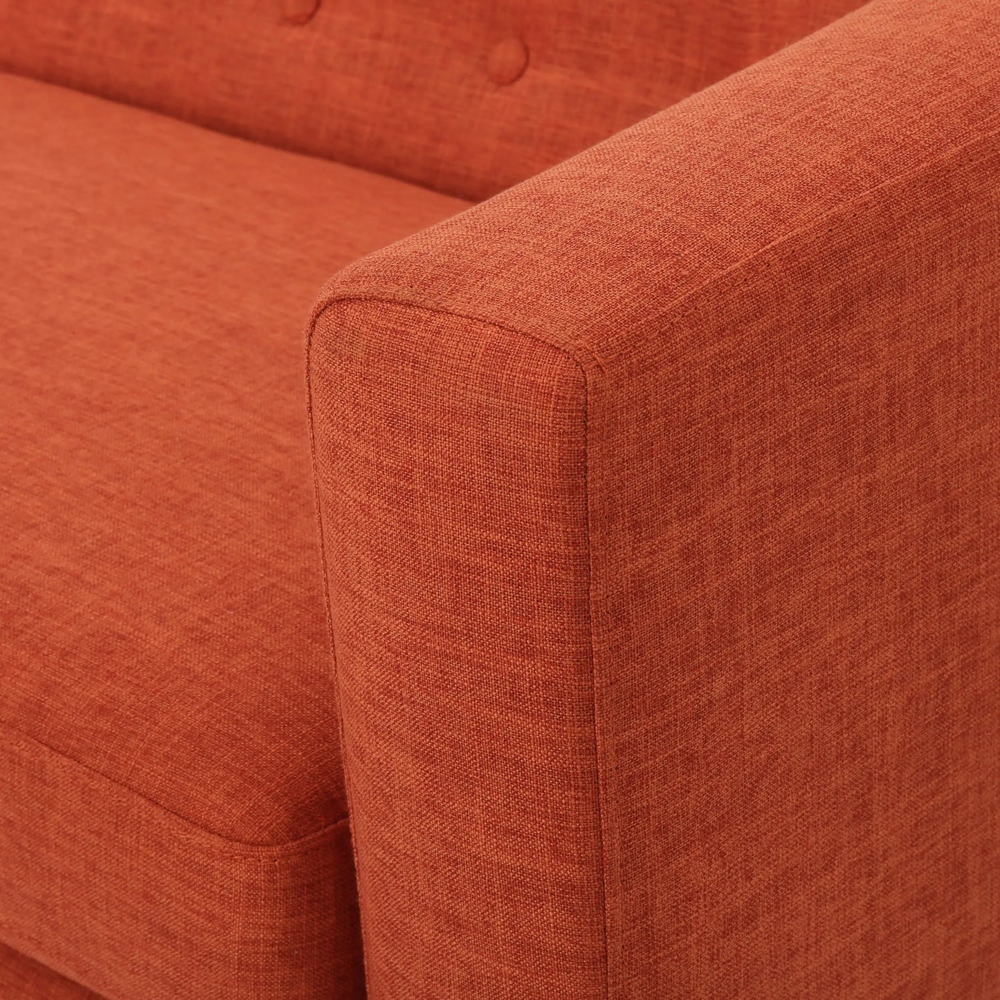 Double Sofa – Mid-Century Modern Orange Loveseat with Button Tufting & Light Birch Legs