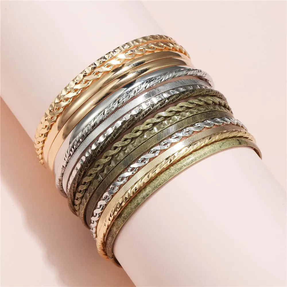 16Pcs Gold Bangle Bracelets for Women – Boho Chic Multi-Layer Stackable Bracelets Set