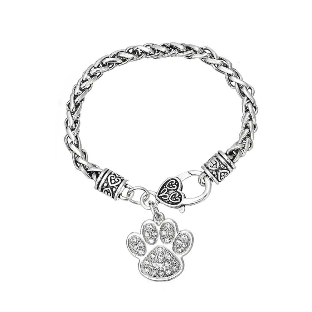 Full Diamond Paw Print Pendant Bracelet or Necklace – Sparkle with Whimsy & Heart