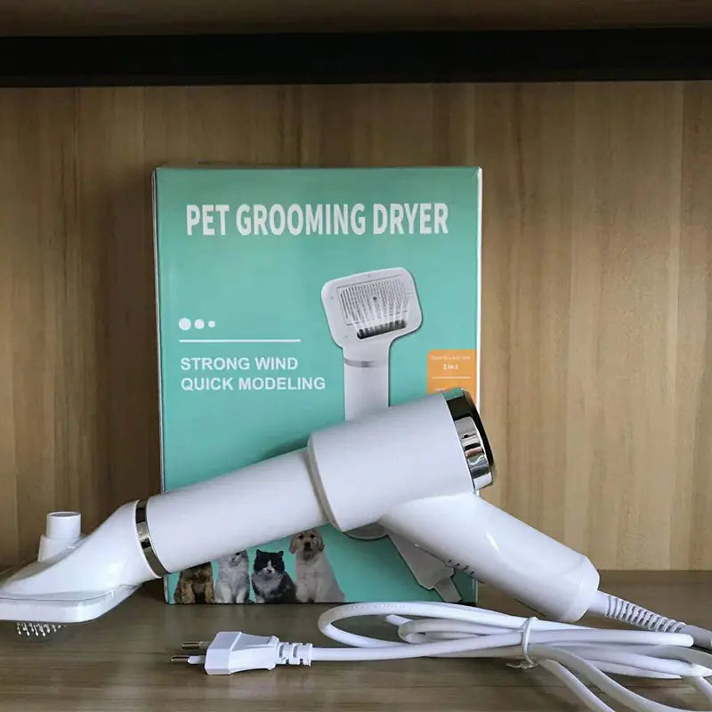 Pet Grooming Dryer – 2-in-1 Blow Dryer & Comb with Heat Settings and Replaceable Head (Strong Wind, Quick Modeling, Low Noise)
