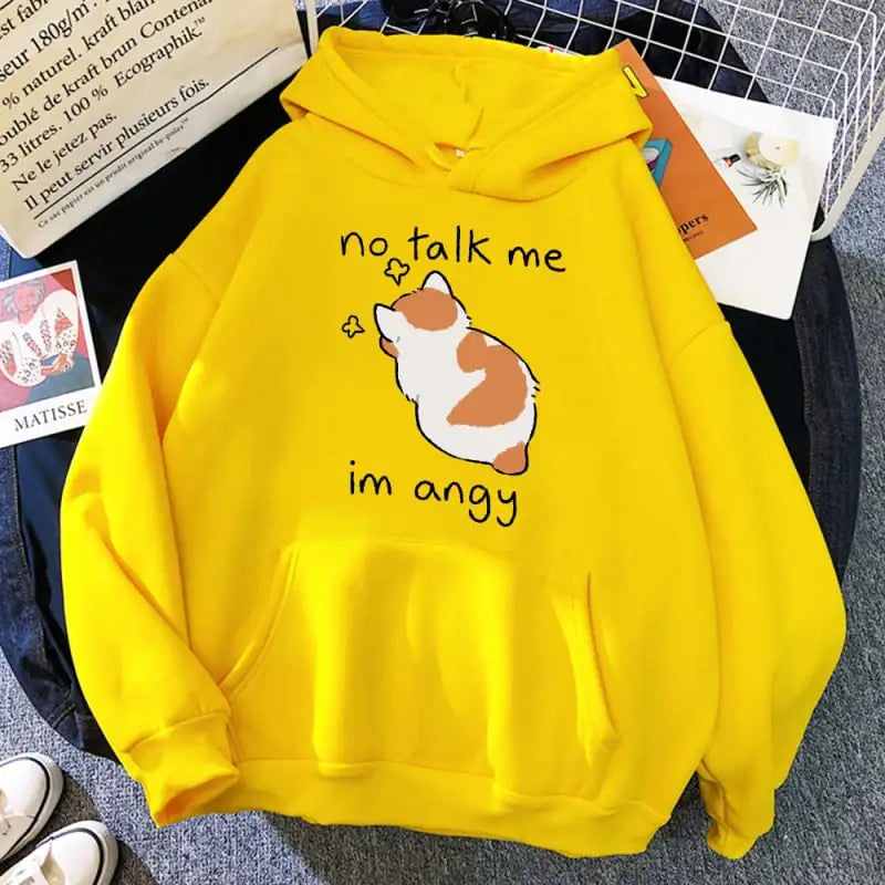 "No Talk Me" Cute Angry Cat Print Women Hoodie – Bold Feline Attitude Meets Streetwear Style