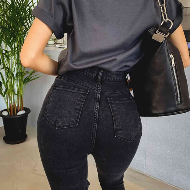 High Waist Tassel Ripped Denim Skinny Pants – The Perfect Blend of Edge and Elegance