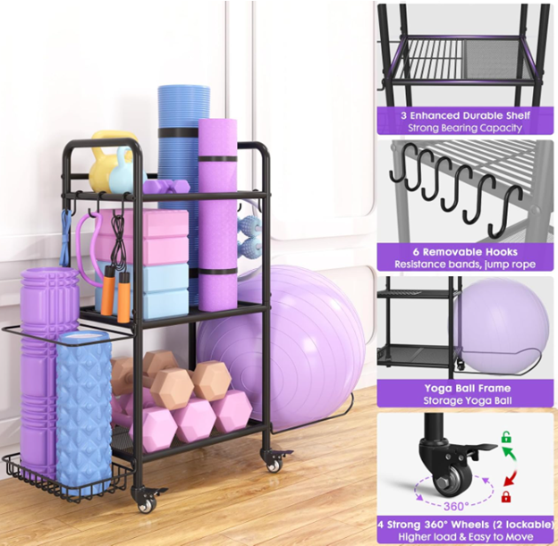 Home Gym Storage Rack – Multi-Tier Organizer for Yoga Mats, Dumbbells, Resistance Bands & More