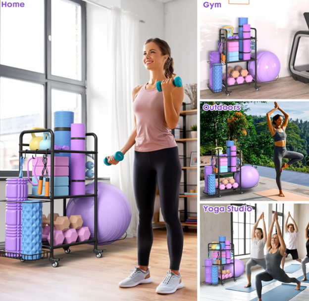 Home Gym Storage Rack – Multi-Tier Organizer for Yoga Mats, Dumbbells, Resistance Bands & More