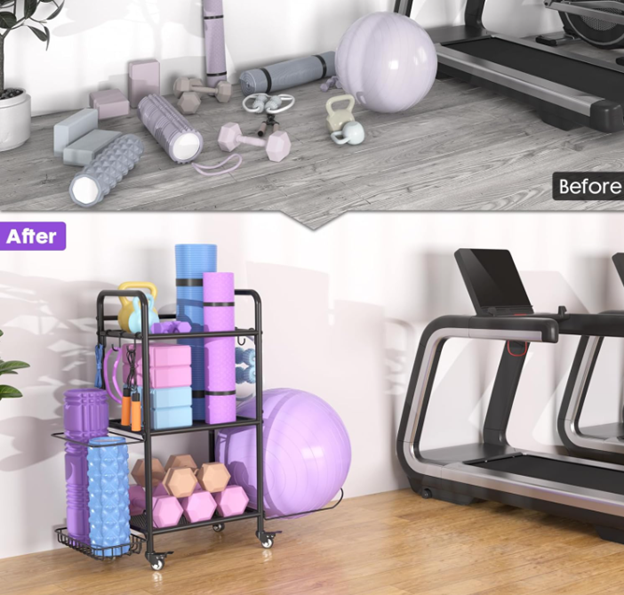 Home Gym Storage Rack – Multi-Tier Organizer for Yoga Mats, Dumbbells, Resistance Bands & More
