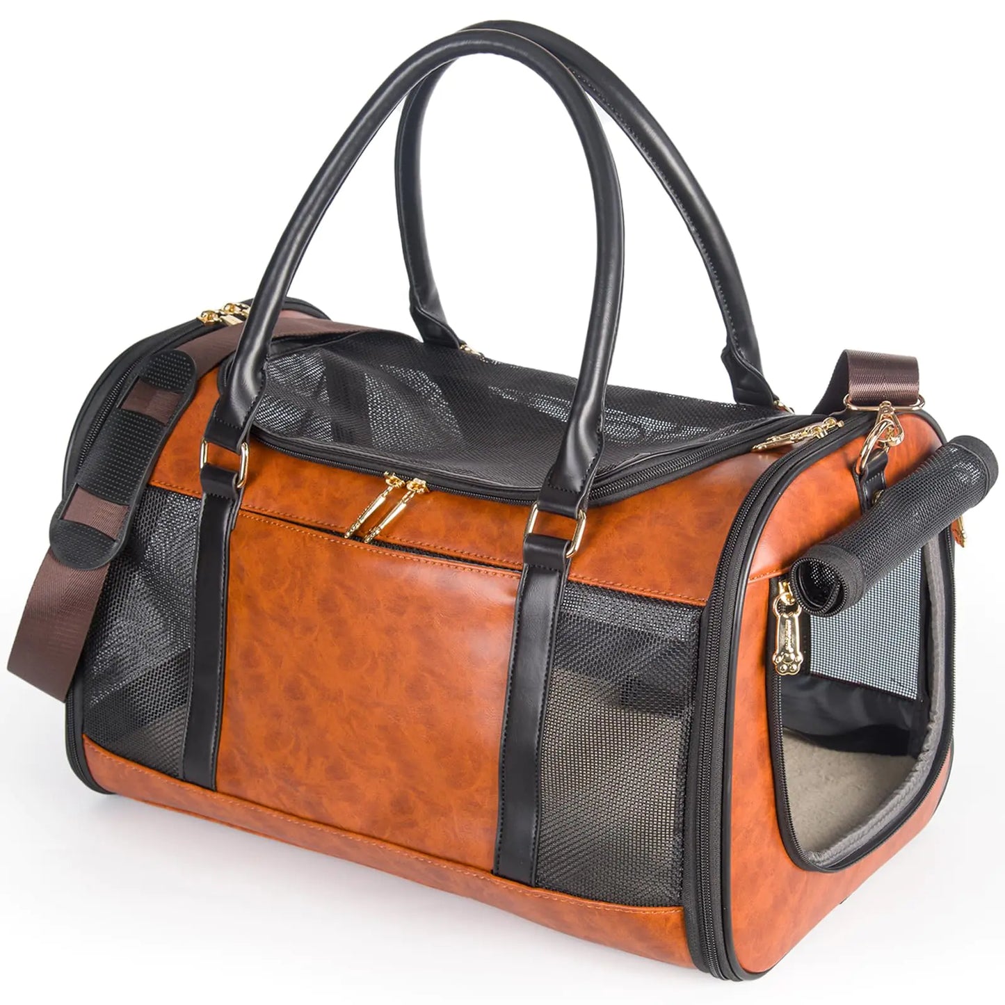 Vegan Leather Dog Carrier – TSA-Approved Travel Tote for Small Pets (Up to 15 lbs)