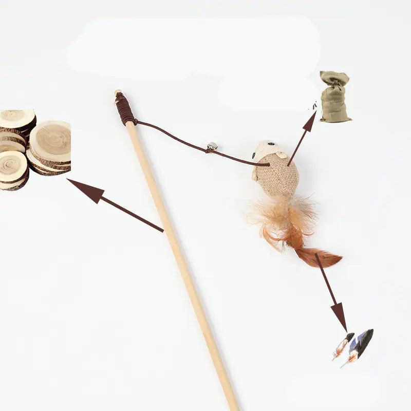 Interactive Cat Teaser Toy – Hemp Rope Wand with Wooden Handle for Active Play and Exercise