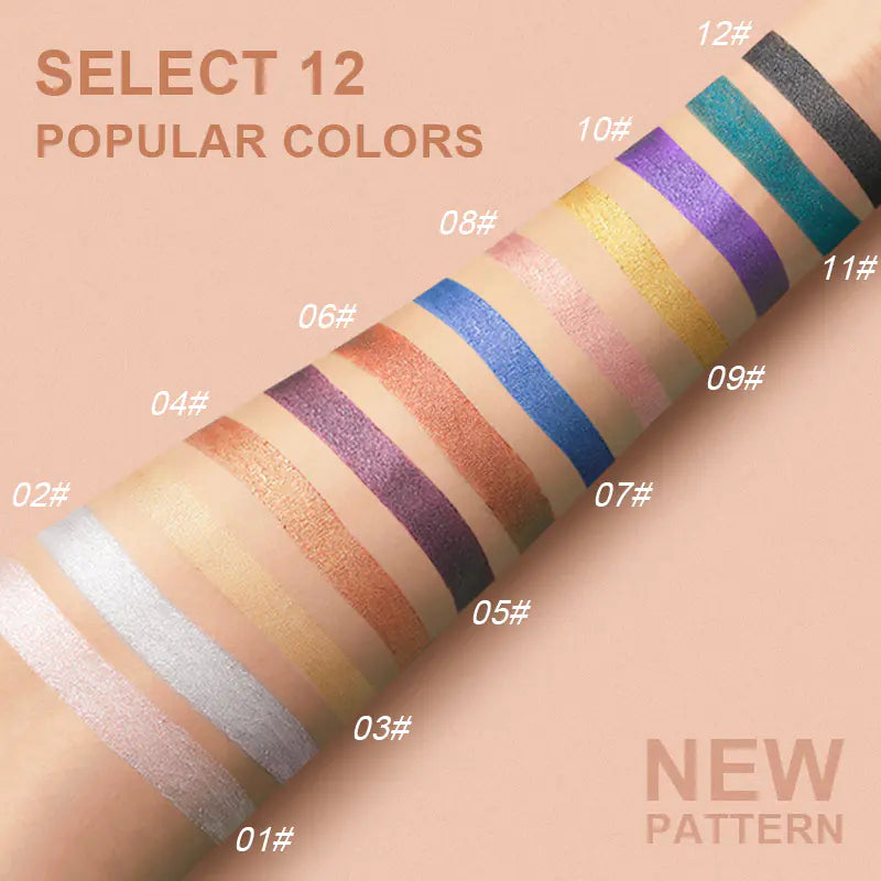 Waterproof Pearlescent Silkworm Eyeshadow Pen – 12 Shades of Long-Lasting Shine with Built-in Sharpener