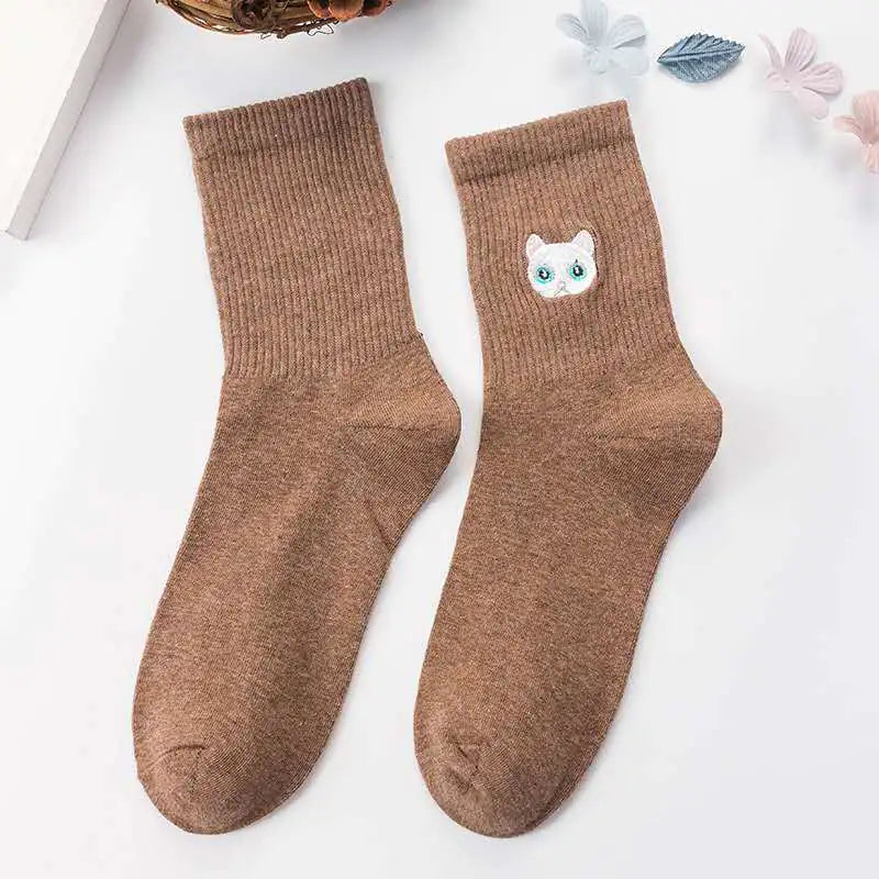 Embroidered Cat Socks for Women – Playful Comfort in Every Step