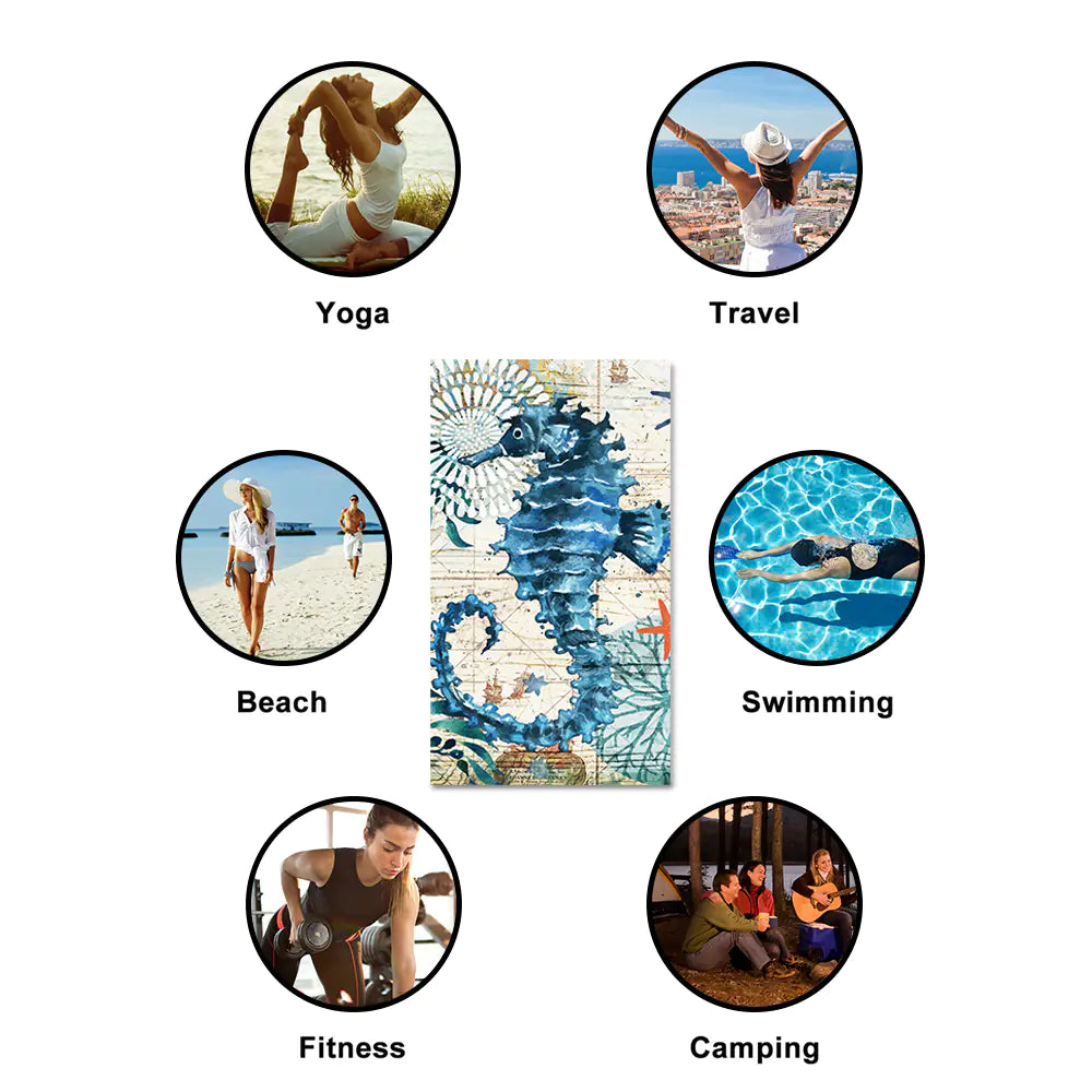 Spring Summer Seaside Seahorse Beach Towel – Vibrant Microfiber Comfort for Pool & Shore
