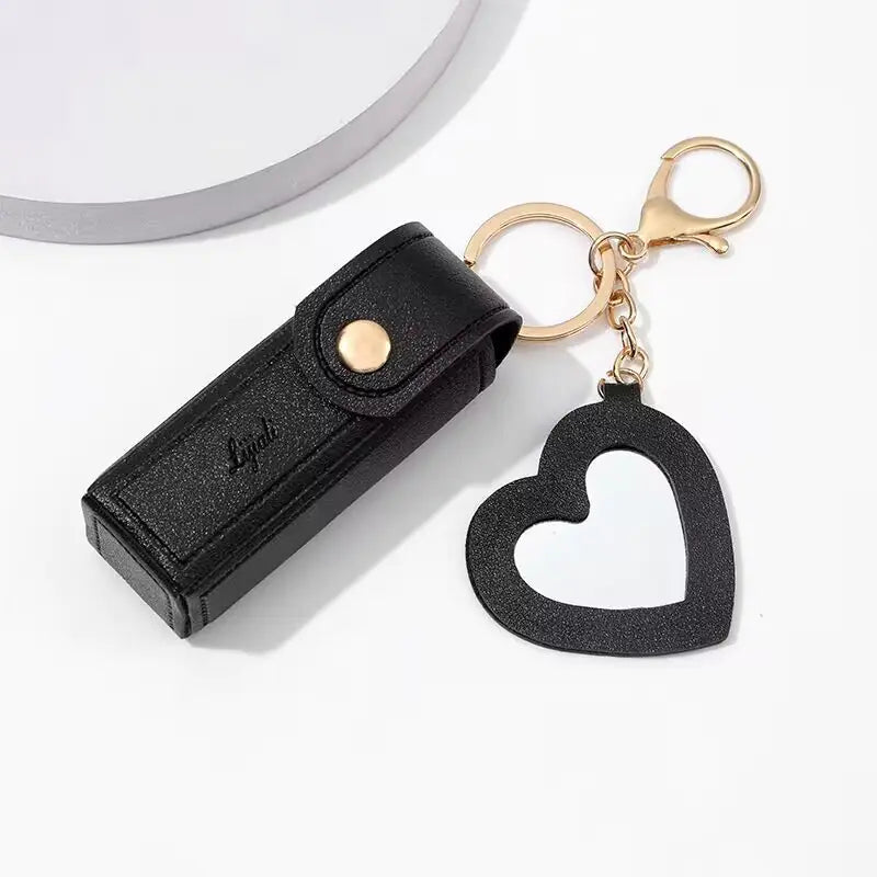 Coin Purse Keychain Lipstick Mini – PU Leather Lipstick Holder with Heart Charm & Key Ring