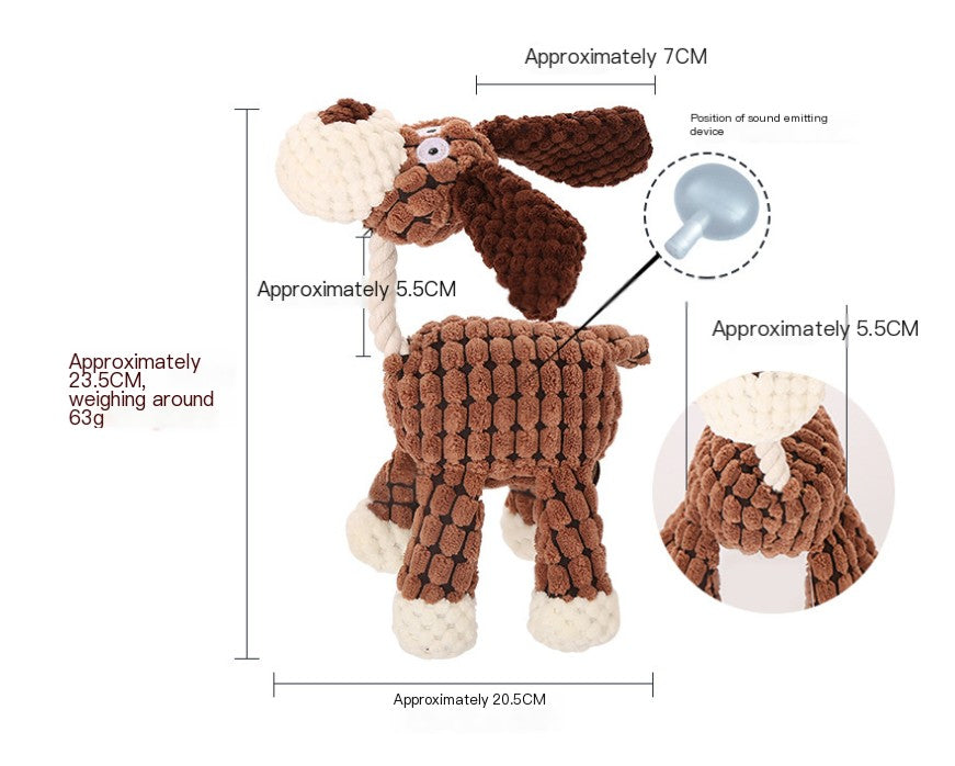 Interactive Plush Animal Dog Toys – Soft, Squeaky Training Companions in Gray, Beige, and Brown