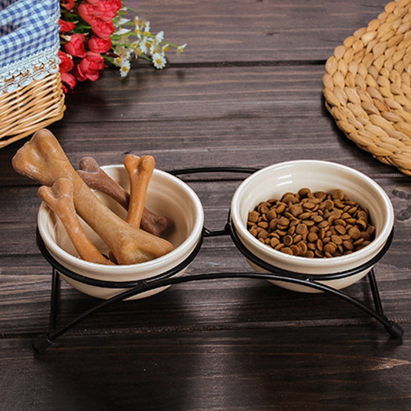 Iron Shelf Ceramic Pet Water & Food Bowl