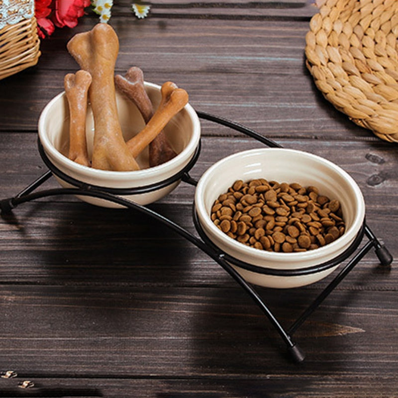 Iron Shelf Ceramic Pet Water & Food Bowl