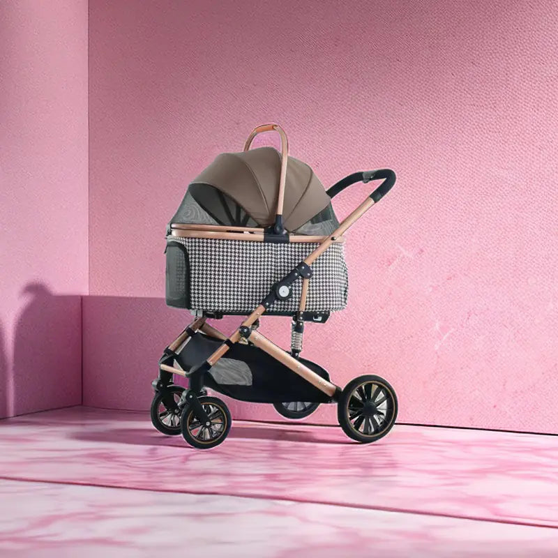Medium Pet Stroller – Foldable, Shock-Absorbing Dog & Cat Carrier with Storage Basket (Up to 40 lbs)