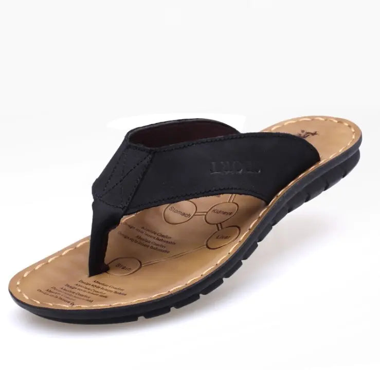 Men’s Cowhide Leather Flip-Flops – Durable Comfort for Driving and Everyday Wear