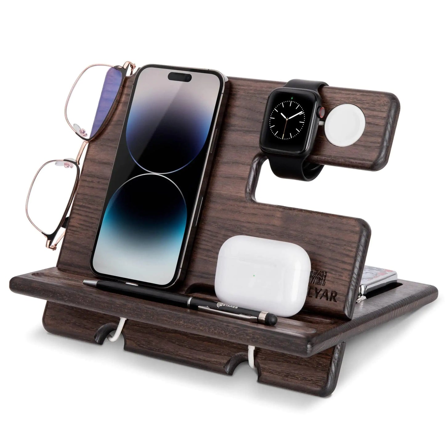 Wood Phone Docking Station – Wallet Stand & Watch Organizer for Men