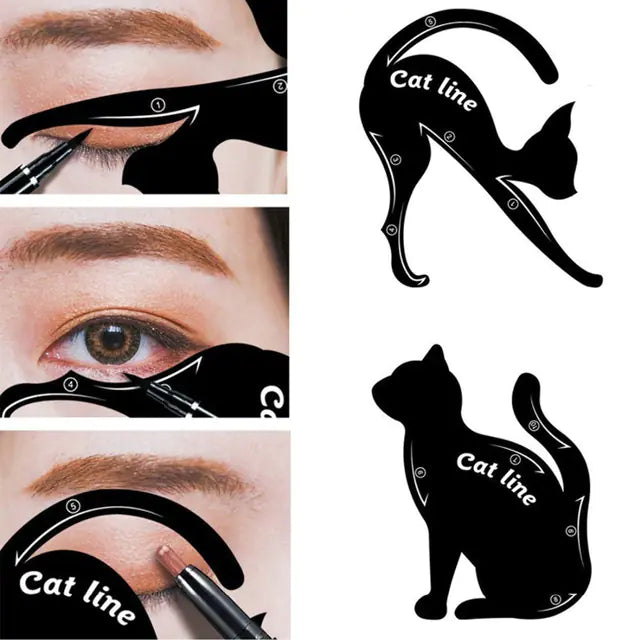 Cat Eye Makeup Tool Set – Dual Cat Stencil Design for 10 Eye Looks (Lightweight & Portable)