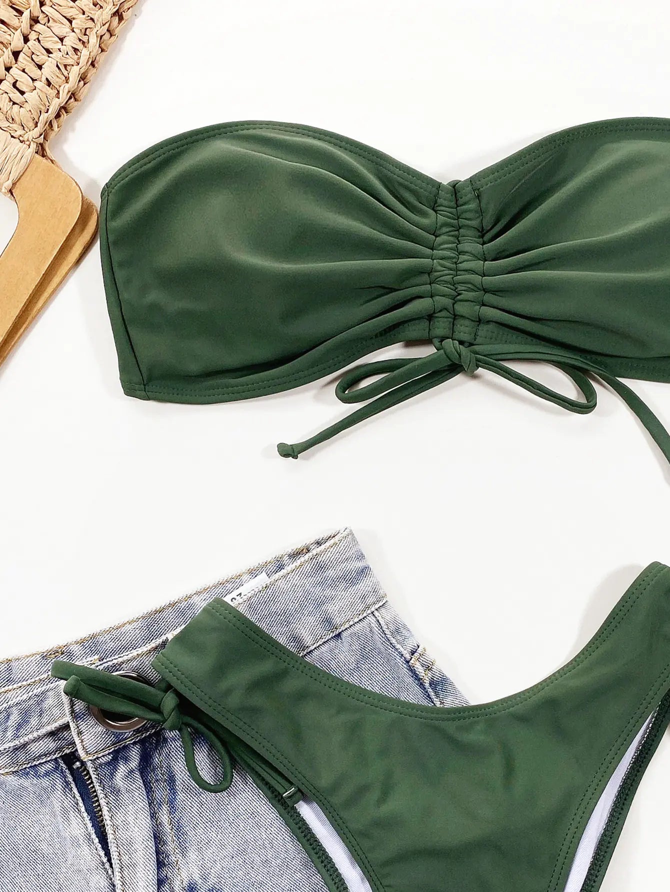 Pleated Green Nylon Bikini – Sleek, Sexy, and Statement-Making Swimwear