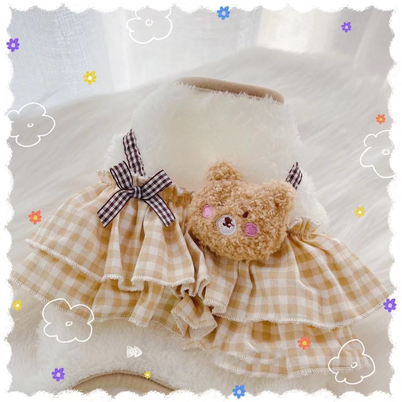 Coffee Bear Fleece Dog Outfit – Four-Legged Coral Fleece Pet Clothes (Japanese Korean Style, XXS–2XL)