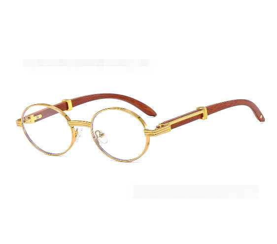 Men’s Round Frame Sunglasses – Metal + Wood Fusion with UV400 Protection (Model 6101, 28g)