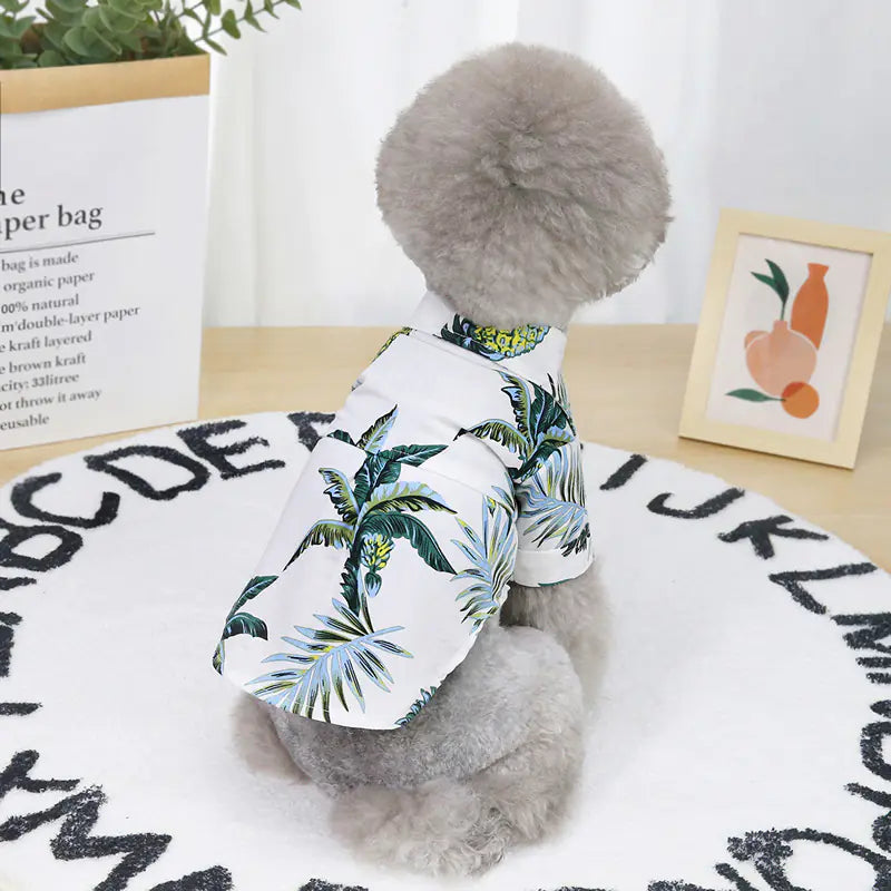Summer Thin Pet Clothes – Lightweight Hawaiian Cotton Shirt for Dogs (Yellow & White, Sizes S–2XL)