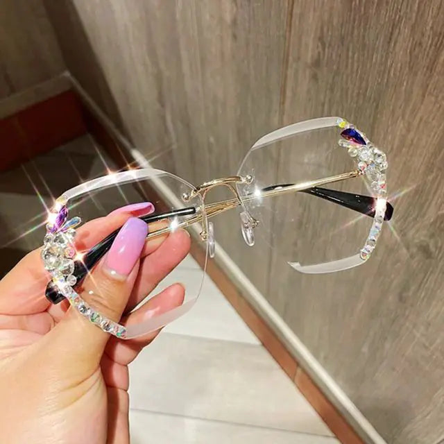 Vintage Rhinestone Rimless Sunglasses – Timeless Glamour & Modern Elegance