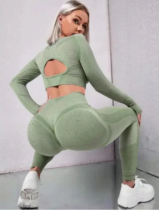 Yoga Two-Piece Suit – Long Sleeve Pullover & Leggings Activewear for Women