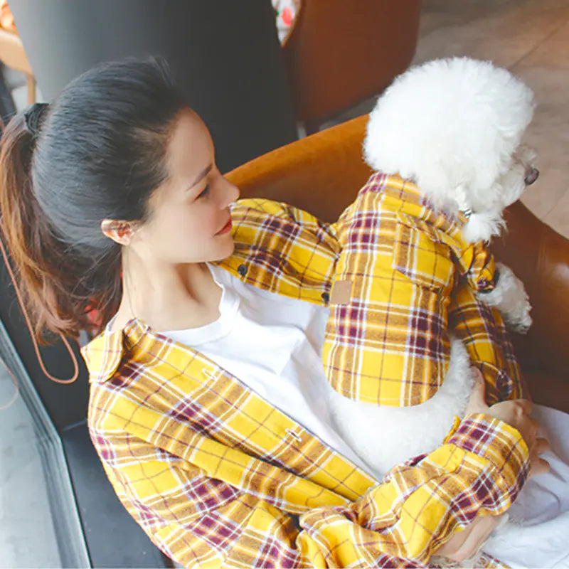 Pet Parent Matching Plaid Shirts – Cotton Twinning Set for You and Your Pet (Green & Yellow, XS–XXL + One Size Parent Fit)