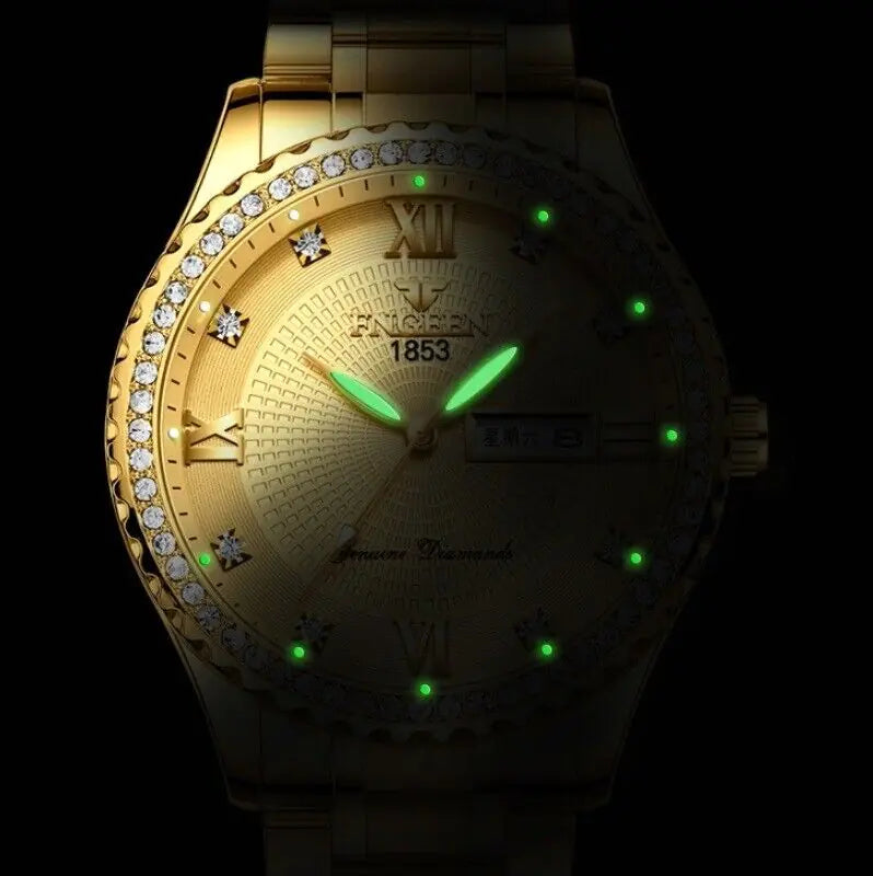 Waterproof Gold Men's Watch – Elegant Design with Luminous Dial & Scratch-Resistant Crystal