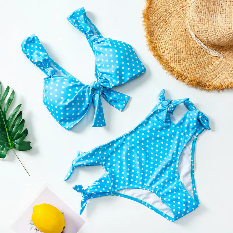 Checkered High-Waisted Bikini – Nylon Two-Piece Swimsuit in Blue, Red, and Purple