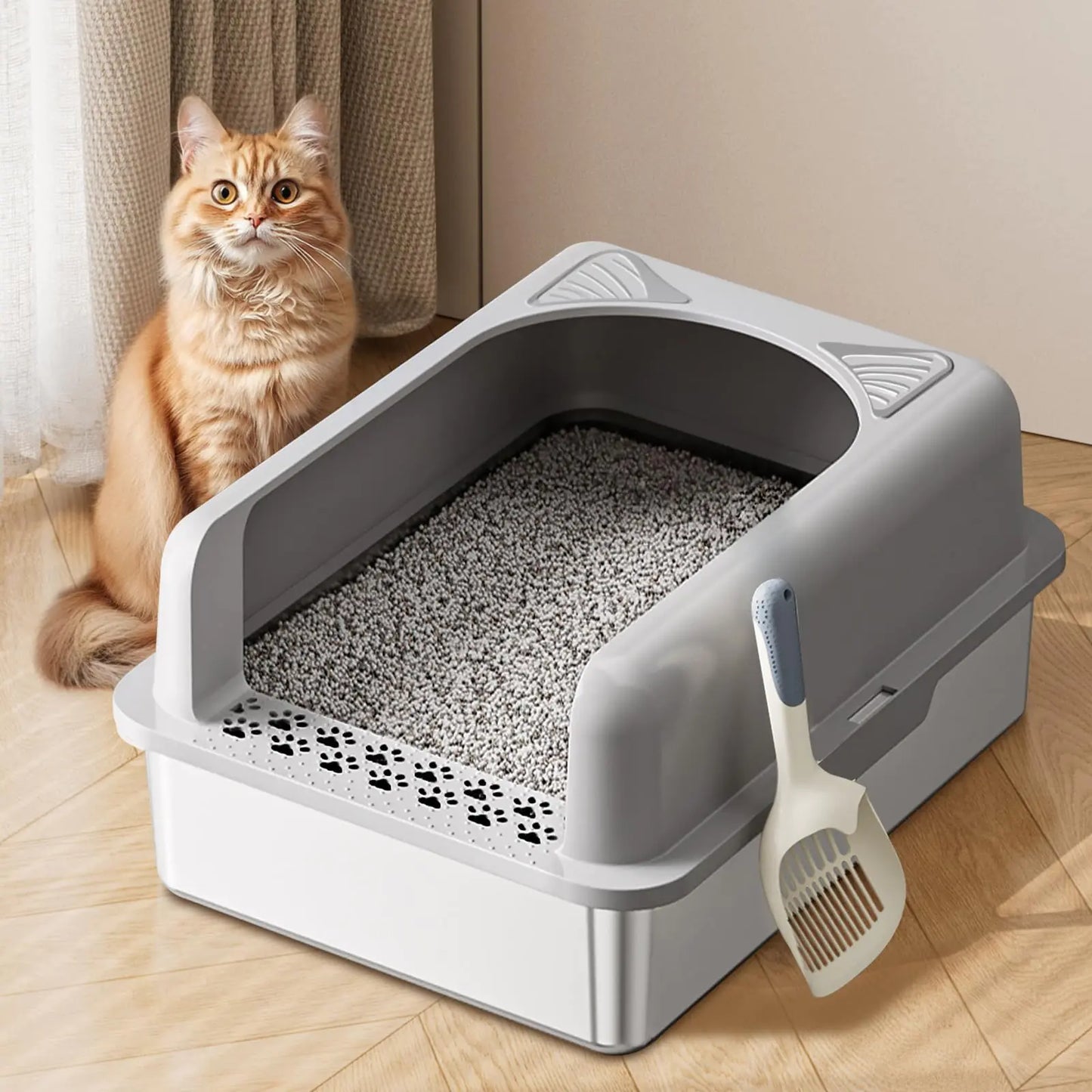 XL Stainless Steel Cat Litter Box with Enclosure – Durable, Odor-Free, Easy to Clean