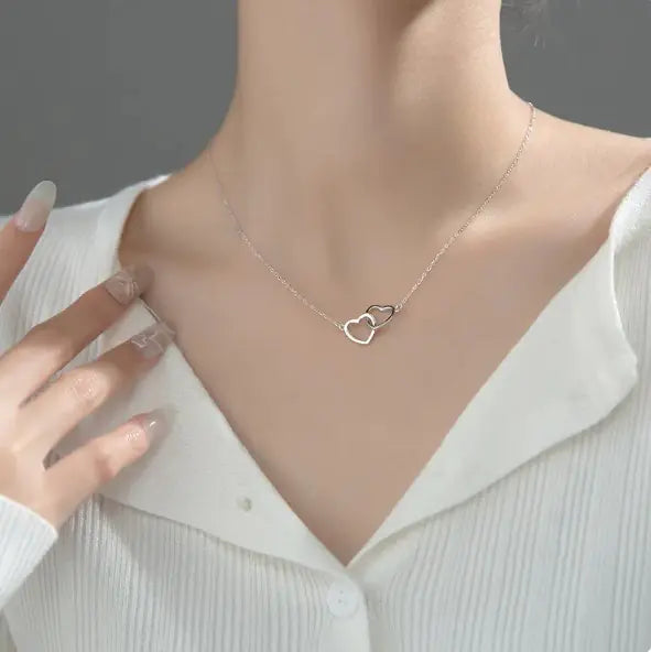 Double Heart Interlocking Titanium Steel Necklace
