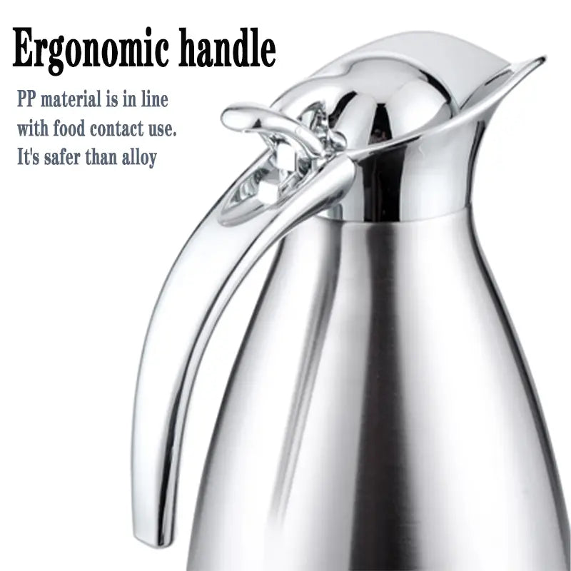 European Style Double Vacuum Insulation Coffee Pot – 2.0L Stainless Steel Thermal Carafe