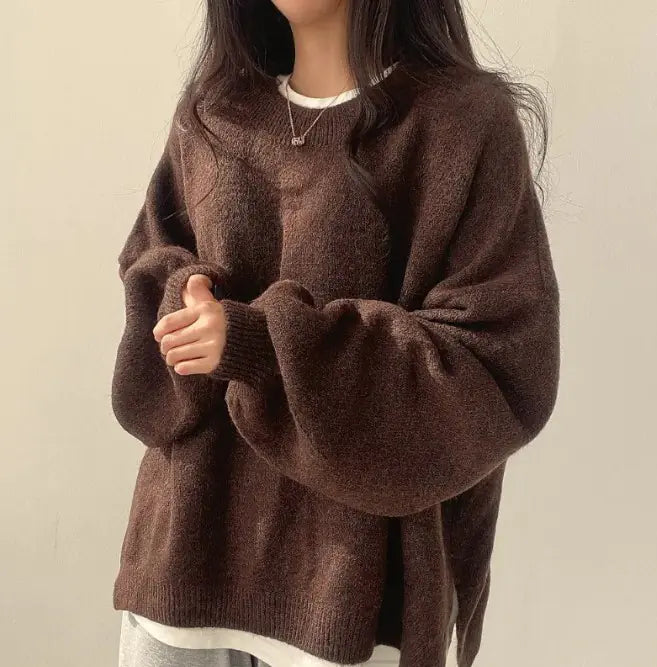 Crewneck Pullover Lantern Sleeve Sweater – Relaxed Fit, Soft Knit, and Chic Casual Style (XS–XL)