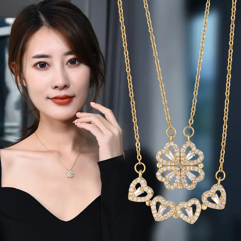 Heart Four Leaf Clover Necklace – Symbol of Love & Luck