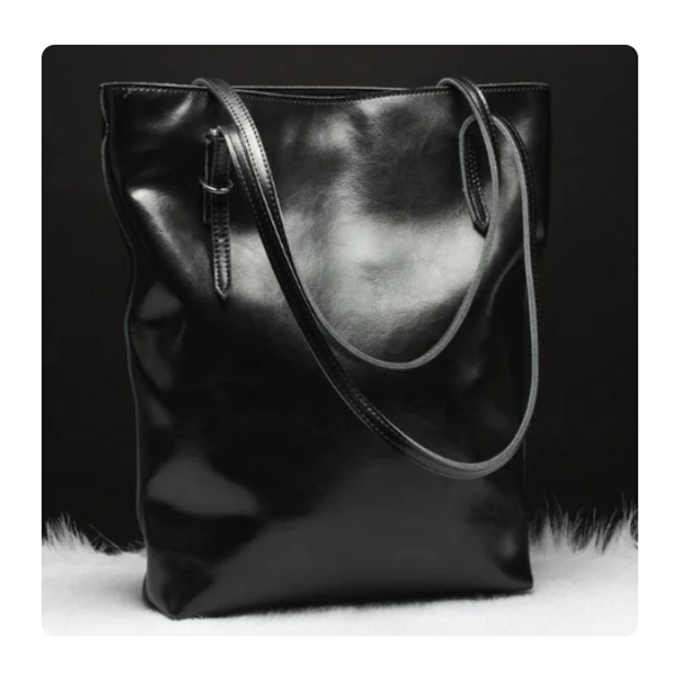 Cowhide Leather Shoulder Bag – Elegant Large-Capacity Tote with Detailed Stitching and Timeless Design
