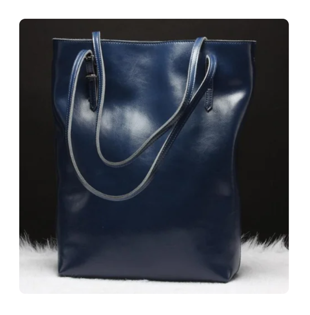 Cowhide Leather Shoulder Bag – Elegant Large-Capacity Tote with Detailed Stitching and Timeless Design