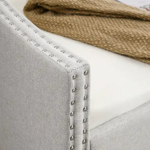 Double Sofa Bed with Double Roller – Tufted Upholstered Sofa with Button Back and Brass Studs on Wavy Arms, Beige (80.5"x41"x30.5")