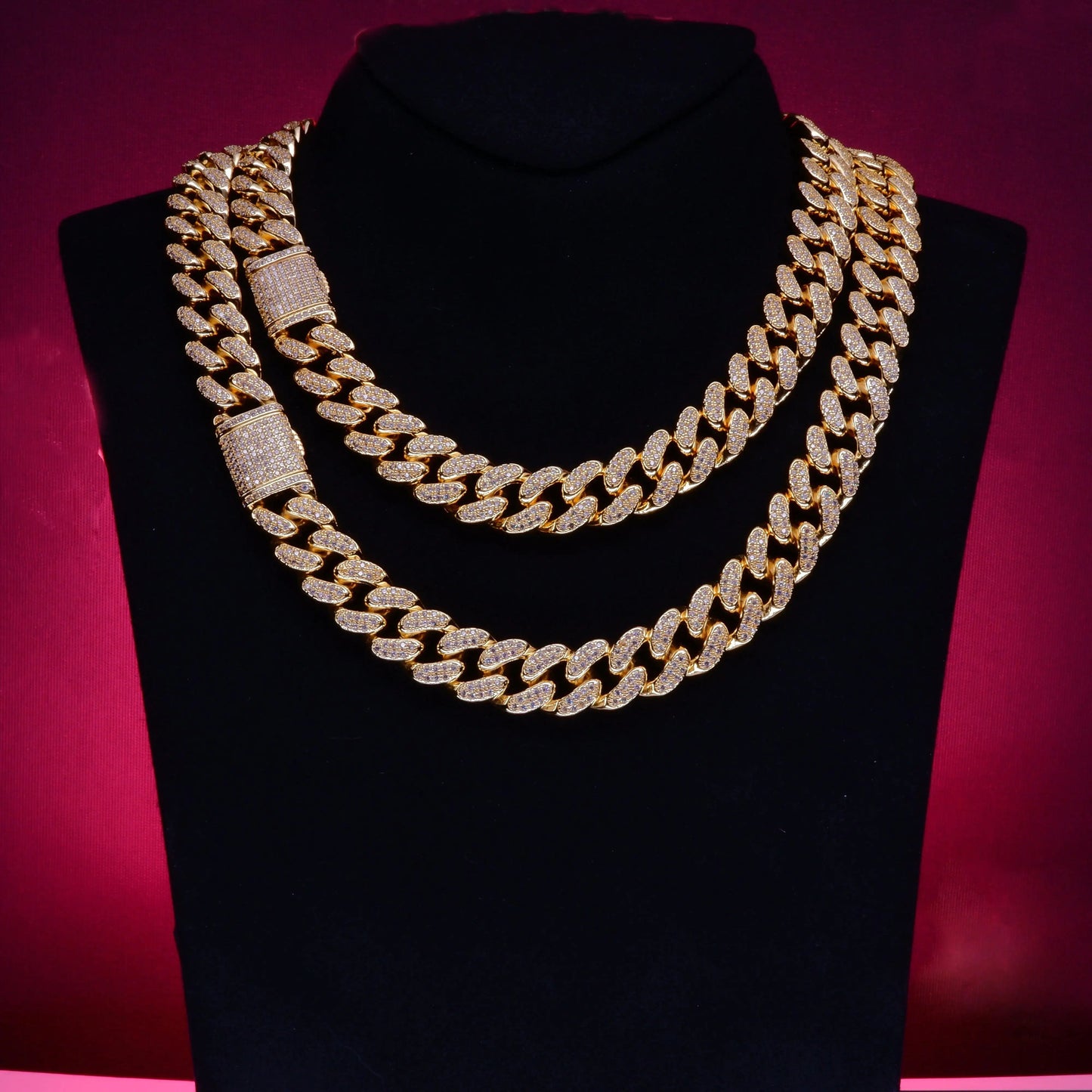 Flip Buckle Iced Cuban Link Chain Necklace – Gold-Plated Statement Piece