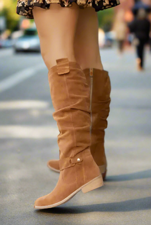 Low Heel Side Zipper Suede Women's High Boots – Perfect Blend of Style and Comfort