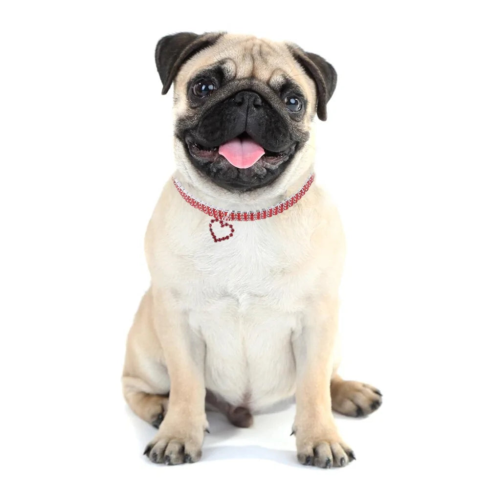 Heart-Shaped Rhinestone Dog & Cat Collar – Sparkling Alloy Pet Necklace for Everyday Glamour