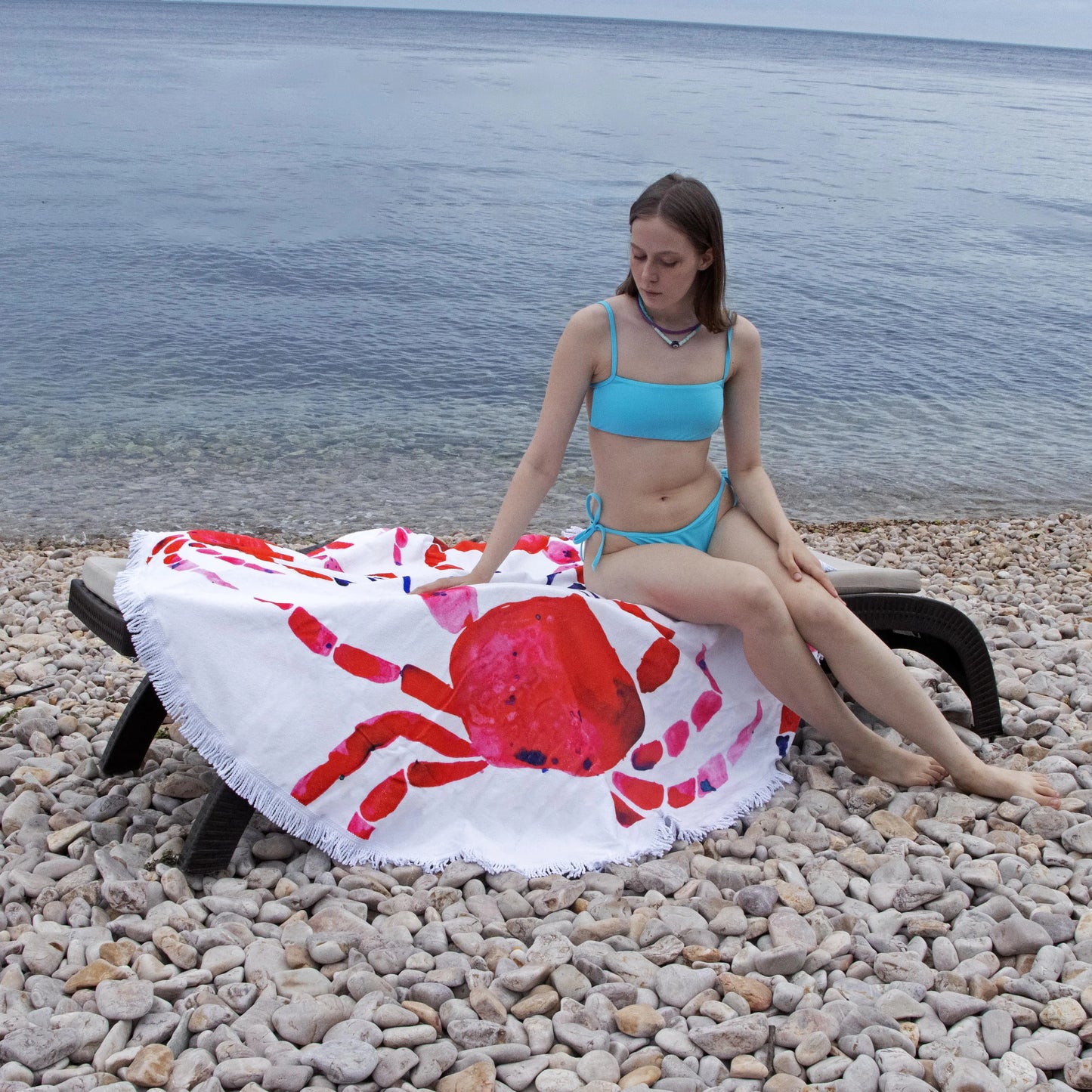 ANEMOSS Round Beach Towel – Artisan-Designed Comfort with Turkish Cotton & Microfiber