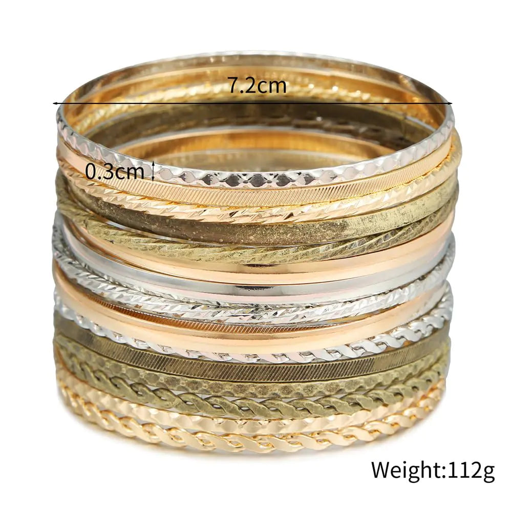 16Pcs Gold Bangle Bracelets for Women – Boho Chic Multi-Layer Stackable Bracelets Set
