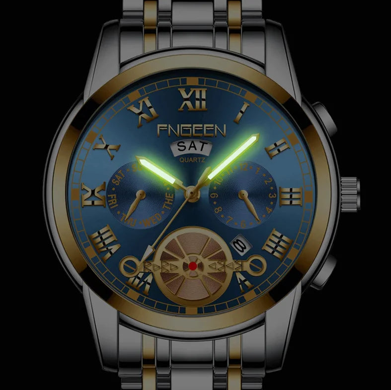 Men's Stainless Steel Quartz Watch – Precision Timekeeping with Luminous Hands & Tourbillon-Inspired Design (41mm Case, 3 Color Options)
