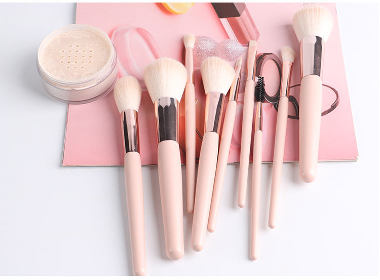 9-Piece Pink Makeup Brush Set – Premium Artificial Fiber with Wooden Handles