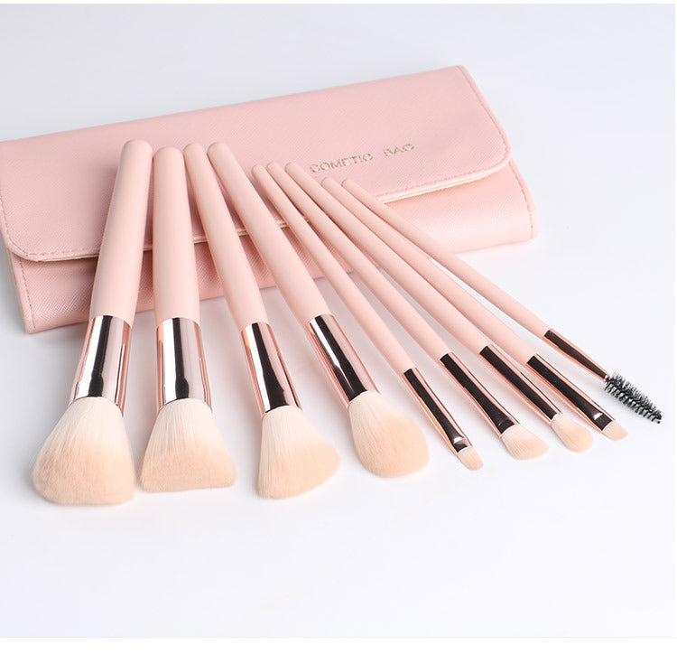9-Piece Pink Makeup Brush Set – Premium Artificial Fiber with Wooden Handles