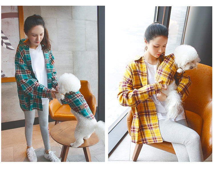 Pet Parent Matching Plaid Shirts – Cotton Twinning Set for You and Your Pet (Green & Yellow, XS–XXL + One Size Parent Fit)