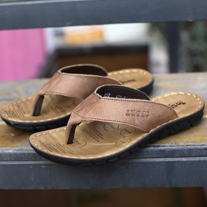 Men’s Cowhide Leather Flip-Flops – Durable Comfort for Driving and Everyday Wear