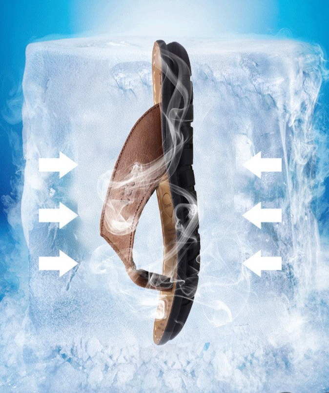 Cowhide Men’s Flip Flops Sandals – Non-Slip Leather Summer Slides for Everyday Comfort